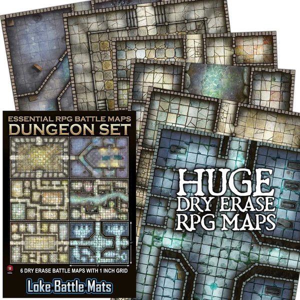 Essential RPG Battle Maps - Dungeon Set. 6 Wet/Dry Erase Battle Maps - 1