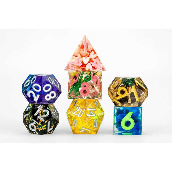 FanRoll Mystery Misfit Sharp Edge Resin Polyhedral Dice Set Display - 3