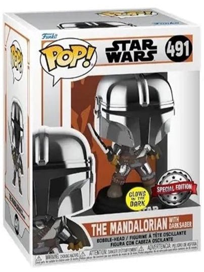 Funko Pop! Vinyl: Star Wars: Mandalorian POP! Mandalorian with Darksabre GLOW - Gathering Games