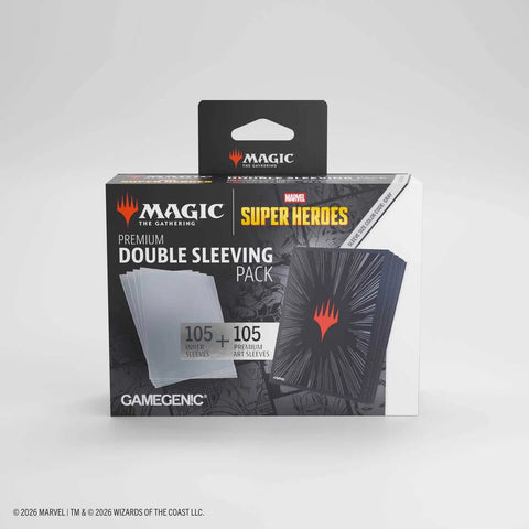 Gamegenic - Magic: The Gathering Marvel Super Heroes Premium Double Sleeving Pack 100 - Comic Burst Black - Gathering Games