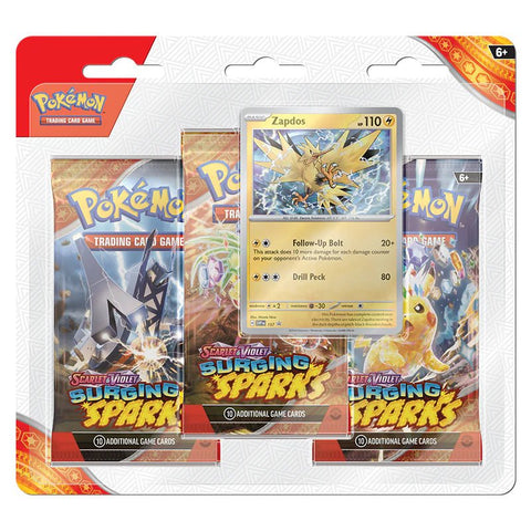 Pokemon TCG: Scarlet & Violet 8 - Surging Sparks 3 Pack Blister - Zapdos - Gathering Games